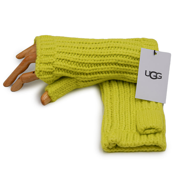Ugg Ribbed Fingerless Mitten Guanti Donna Verde Logo Laterale