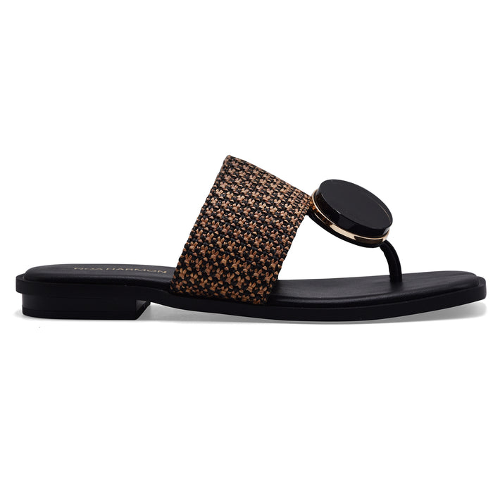 Sandali Donna Noa Harmon 10285-67 Rafia In Tonalità Cuoio Nero