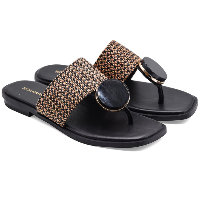 Sandali Donna Noa Harmon 10285-67 Rafia In Tonalità Cuoio Nero