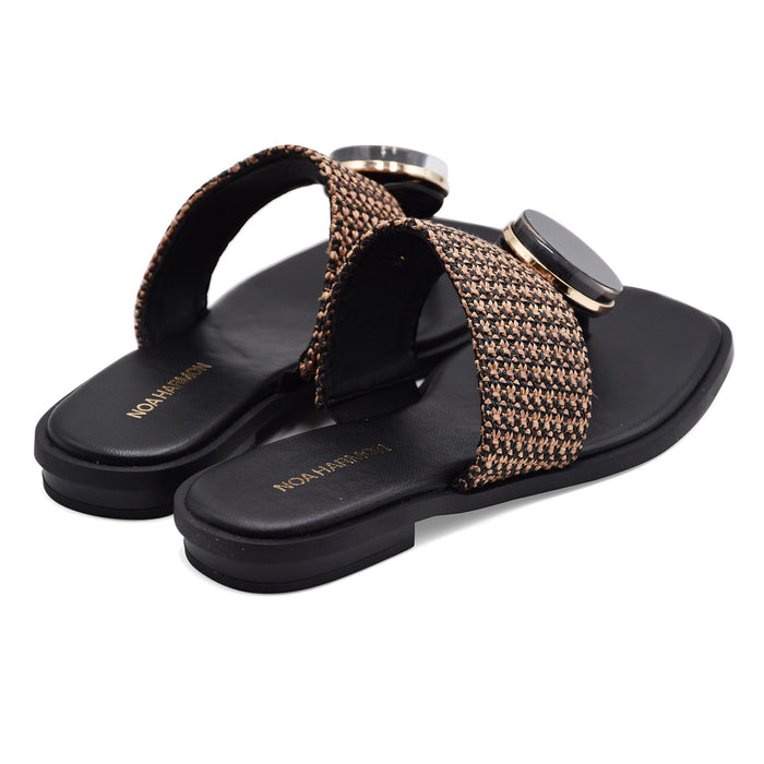 Sandali Donna Noa Harmon 10285-67 Rafia In Tonalità Cuoio Nero