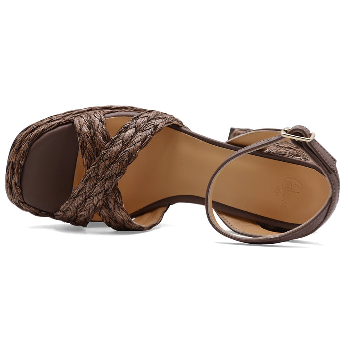 Sandali Castañer Donna VALERIETTE/258 Rafia A Intreccio Marrone
