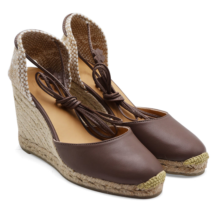 Castañer Donna Sandali Pelle Marrone Con Laccio Alla Caviglia