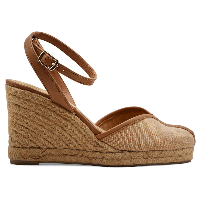 Castañer Sandali Donna CECILIA Tessuto Beige Pelle Color Cuoio