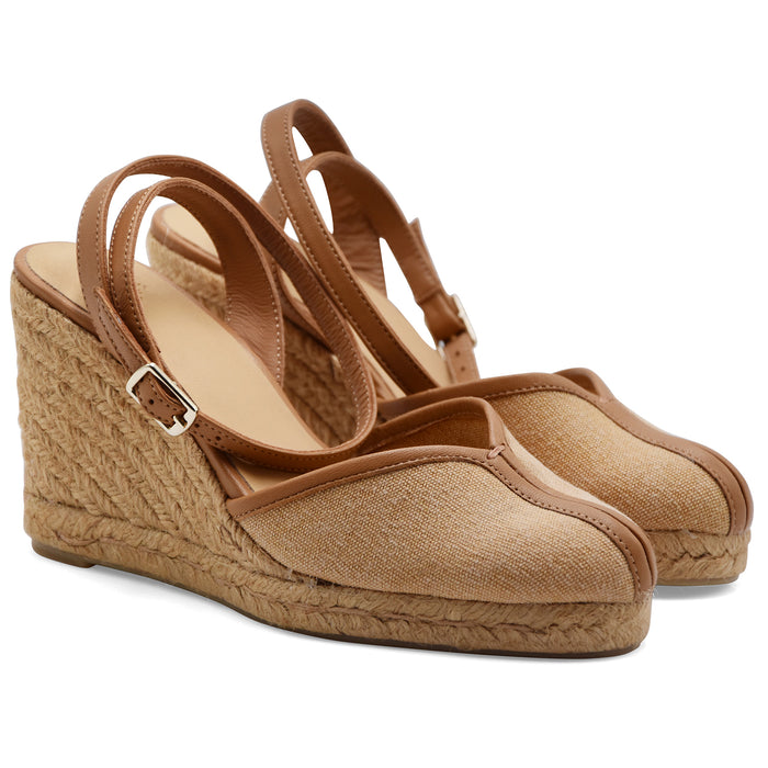 Castañer Sandali Donna CECILIA Tessuto Beige Pelle Color Cuoio