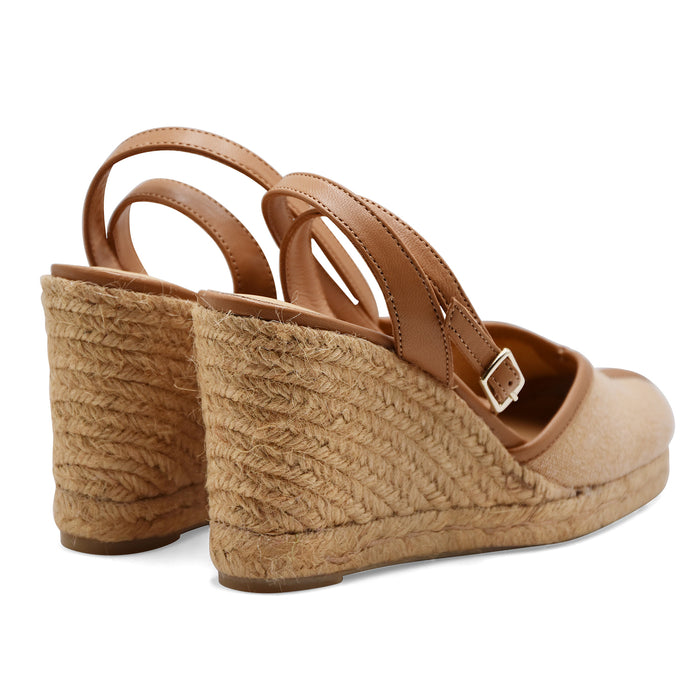 Castañer Sandali Donna CECILIA Tessuto Beige Pelle Color Cuoio