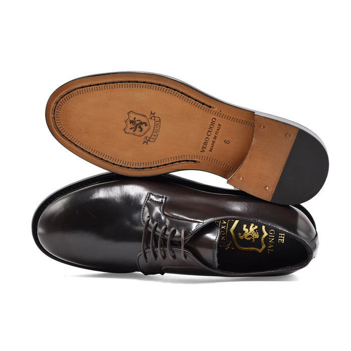 Allacciata Derby Uomo Derby Saxone 044 In Pelle Marrone Lucida
