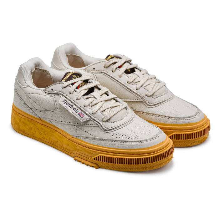 Sneakers Reebok Uomo Pelle Bianco Vintage Suola Gialla Club C Ltd