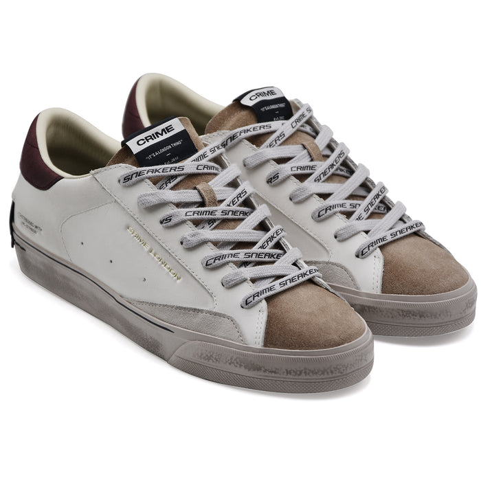 Sneakers Crime London Distressed 2.0 Uomo Mulberry Pelle Bianca