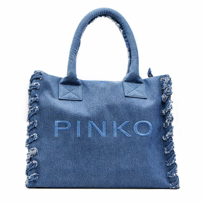 Pinko Blu Borsa In Cotone Riciclato Con Logo Ricamato Frontale