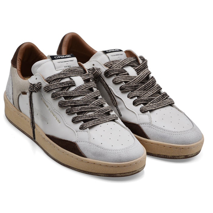 Sneakers Crime London Chelsea Uomo Pelle Suede Bianco Marrone