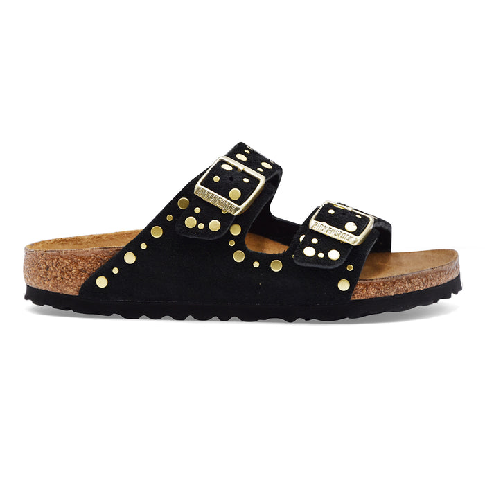 Sandali Birkenstock Donna Arizona Rivet Border Nero Due Fibbie