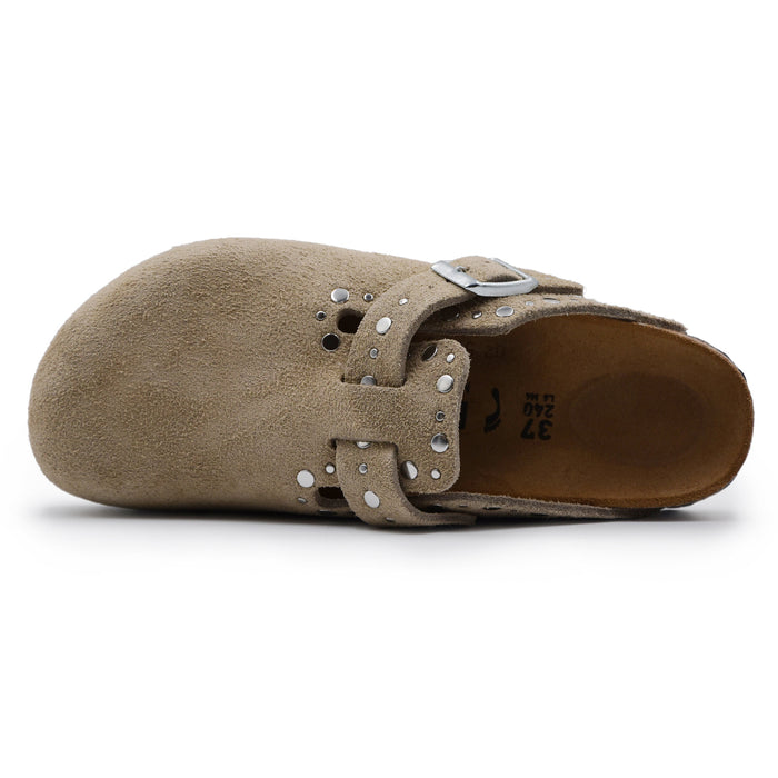 Sabot Birkenstock Boston Donna Rivet Applicati Camoscio Beige
