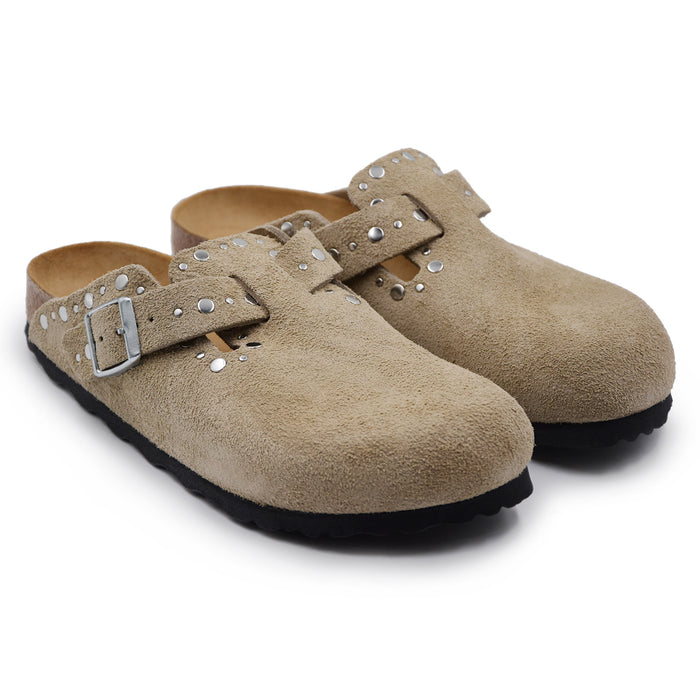 Sabot Birkenstock Boston Donna Rivet Applicati Camoscio Beige