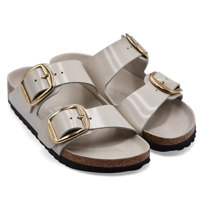 Birkenstock Donna Sandali Pelle Bianco Lucente Arizona Big Buckle