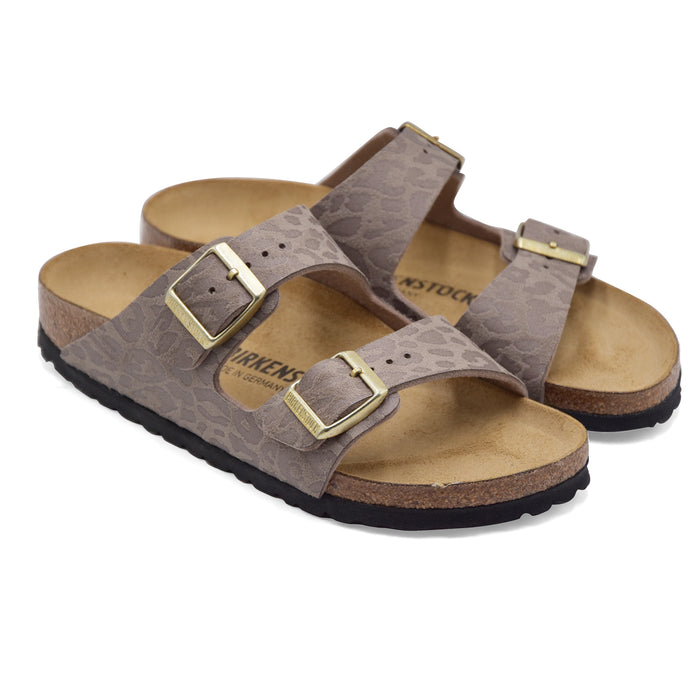 Sandali Donna Birkenstock Arizona Leo Gray Taupe Suola In EVA