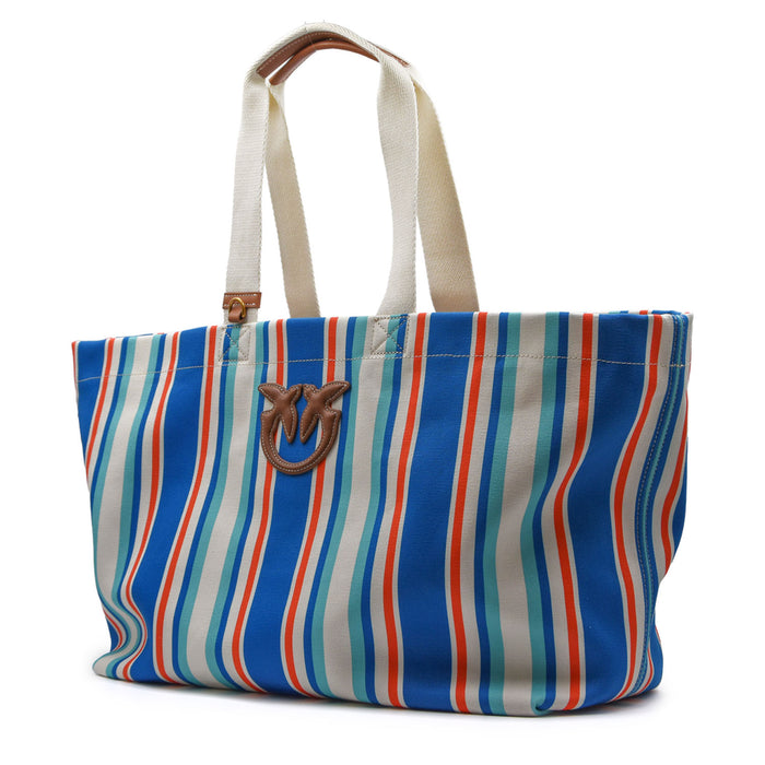Borsa Shopper Grande Pinko Donna In Canvas Blu Celeste Arancio