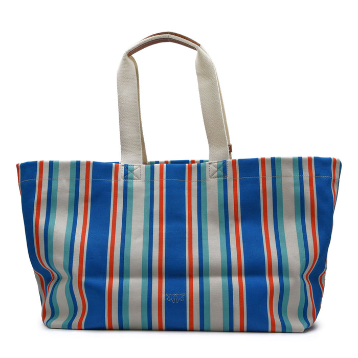 Borsa Shopper Grande Pinko Donna In Canvas Blu Celeste Arancio