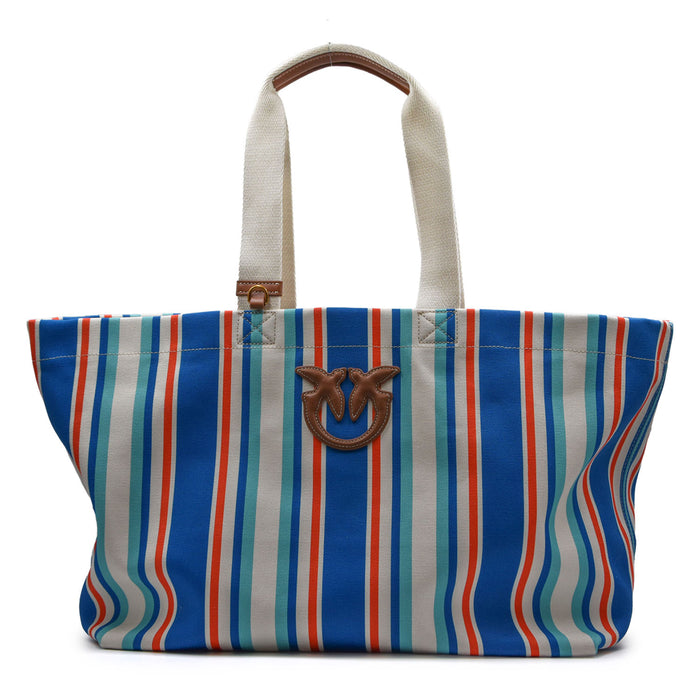 Borsa Shopper Grande Pinko Donna In Canvas Blu Celeste Arancio