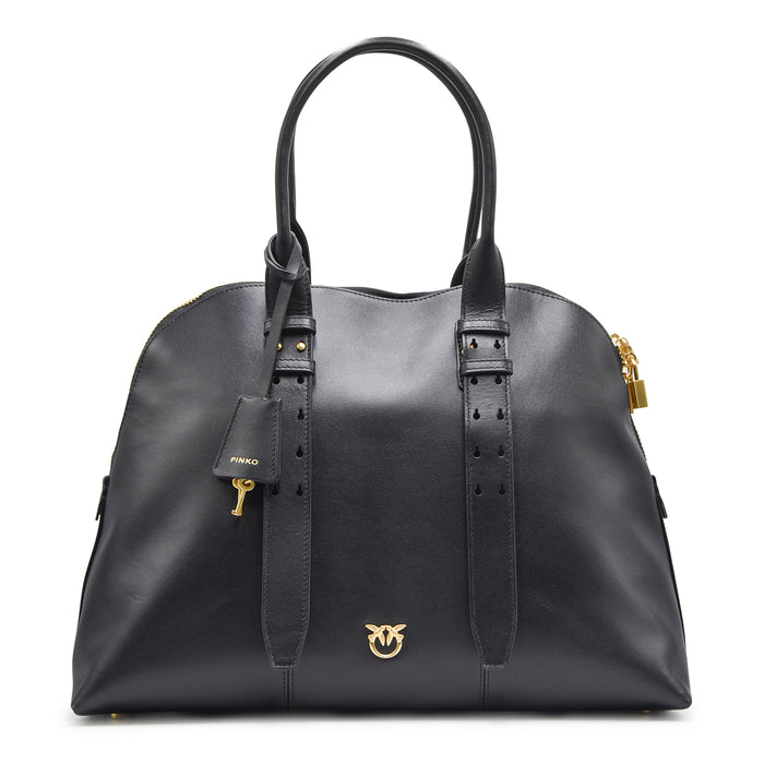 Borsa Pinko Donna Pelle Nero BOWLING BAG Logo E Lucchetto Oro