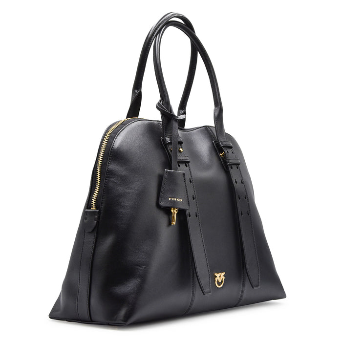Borsa Pinko Donna Pelle Nero BOWLING BAG Logo E Lucchetto Oro