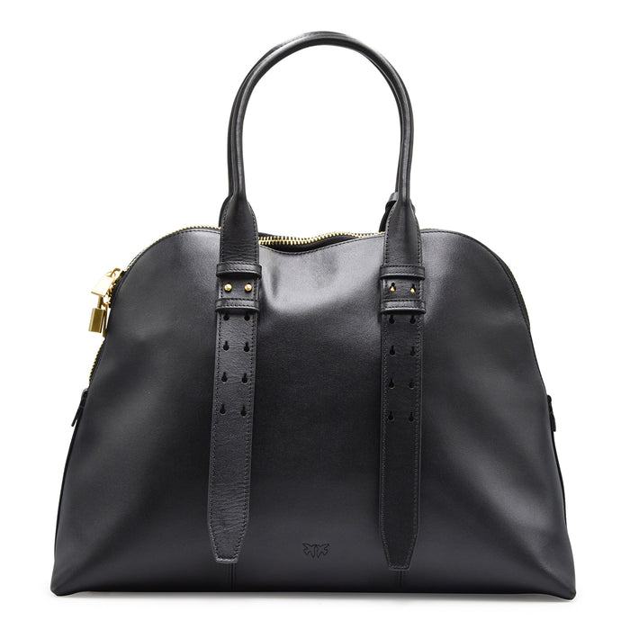 Borsa Pinko Donna Pelle Nero BOWLING BAG Logo E Lucchetto Oro