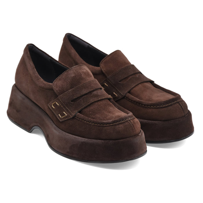 Pons Quintana Women's Flipper Loafers in Brown Suede