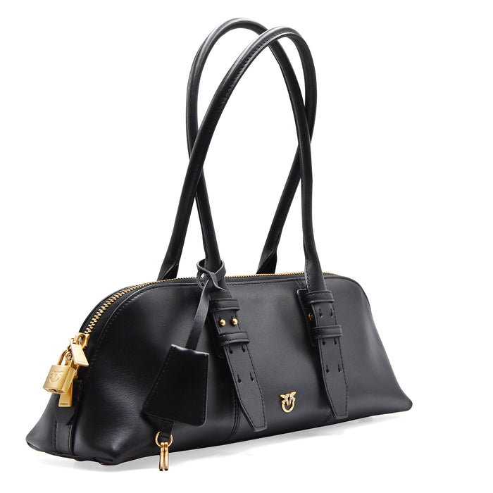 Pinko Women's Bowling Baguette Bag Big Black Gold Details