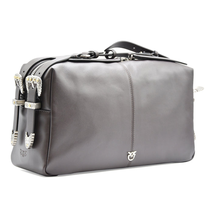 Borsa Donna Pinko Keeper Medium Rettangolare Pelle Biker Marrone