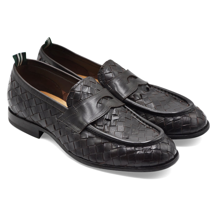 Mocassini Green George Uomo 1073 Vera Pelle Intrecciata Marrone