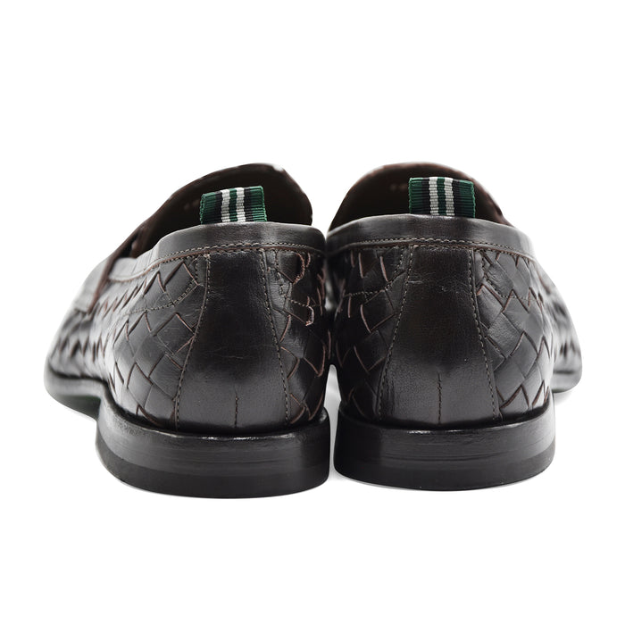 Mocassini Green George Uomo 1073 Vera Pelle Intrecciata Marrone