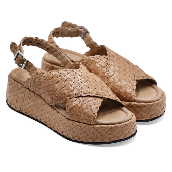 Pons Quintana Sandali Donna MAUI Vera Pelle Intrecciata Beige