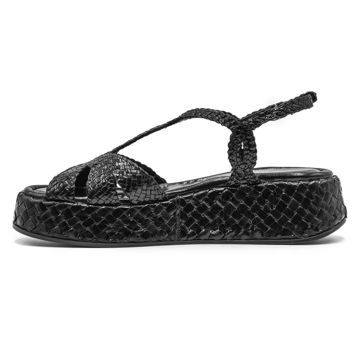 Pons Quintana Maui Nero Sandali Donna Piattaforma Intrecciata