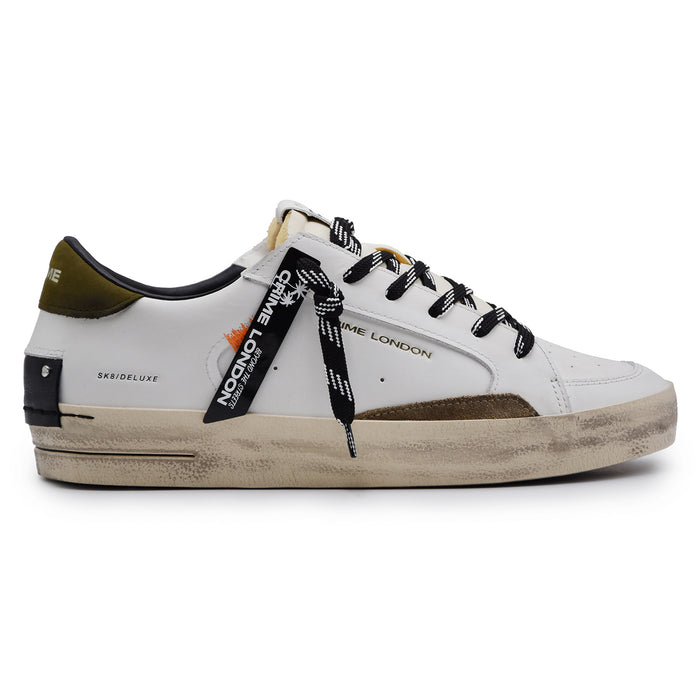 Sneakers Crime London SK8 Deluxe Uomo Bianco Talloncino Verde