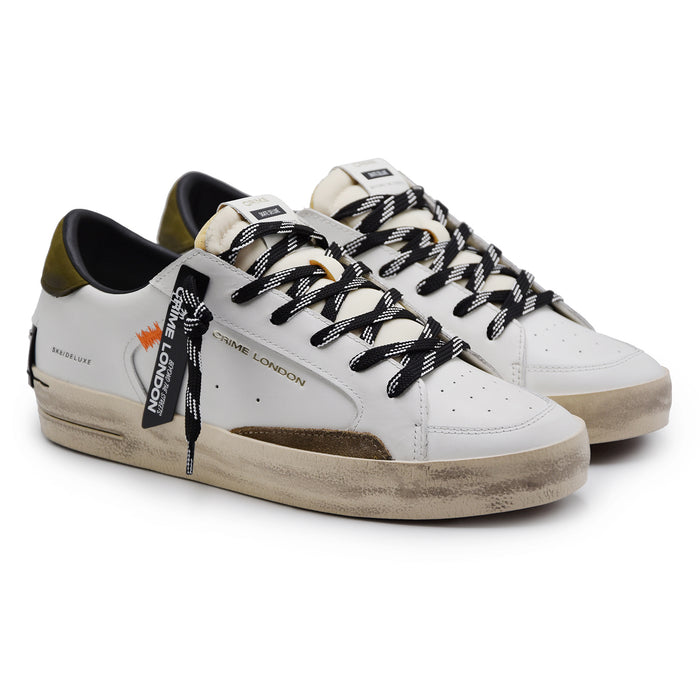 Sneakers Crime London SK8 Deluxe Uomo Bianco Talloncino Verde