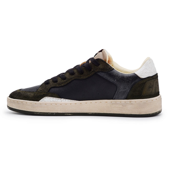 Sneakers Crime London Chelsea Uomo Pelle Suede Nero Verde Scuro