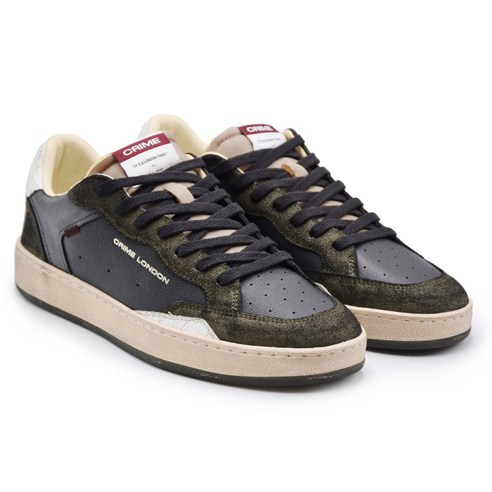 Sneakers Crime London Chelsea Uomo Pelle Suede Nero Verde Scuro