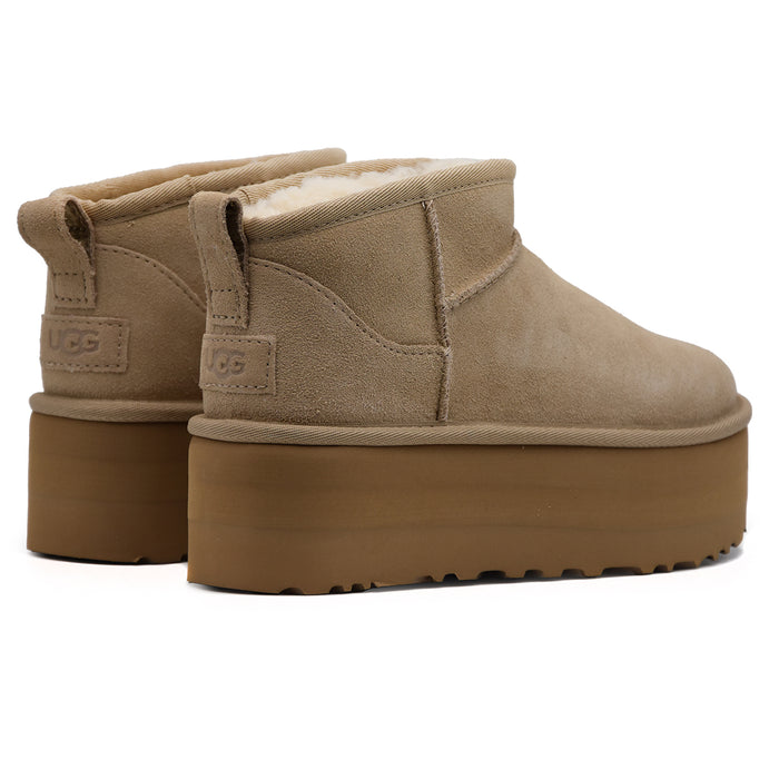 Ugg Ultra Mini Platform Ankle Boots Sand Sole Trendy Women