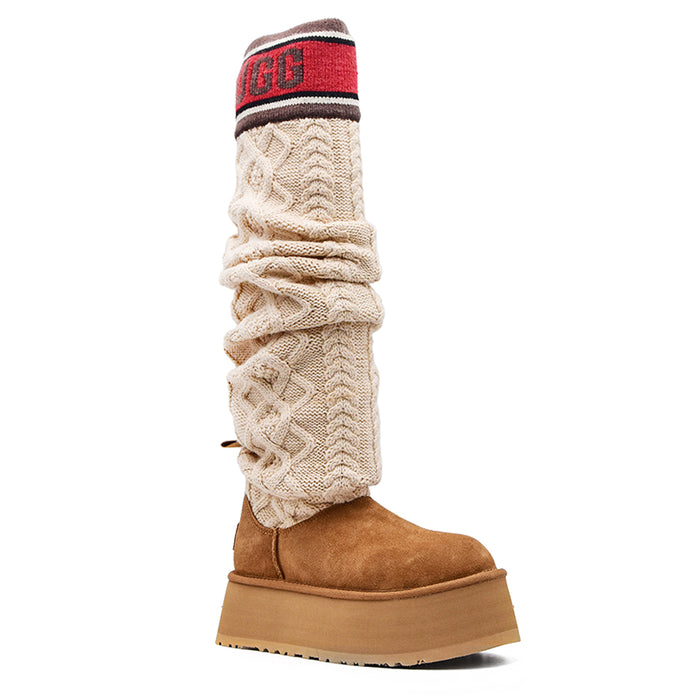 Stivali Ugg Swater Letter Tall Donna Beige Con Gambale In Maglia