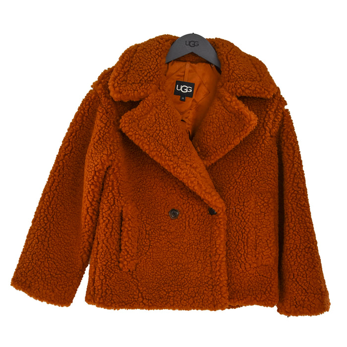 Ugg Gertrude Brown Coat With Pockets Short Women's Handwarmer