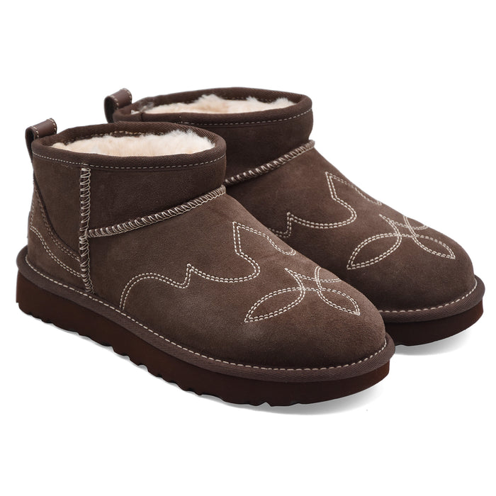 Stivaletti Ugg Ultra Mini Classic Western Donna Marrone Ricamato
