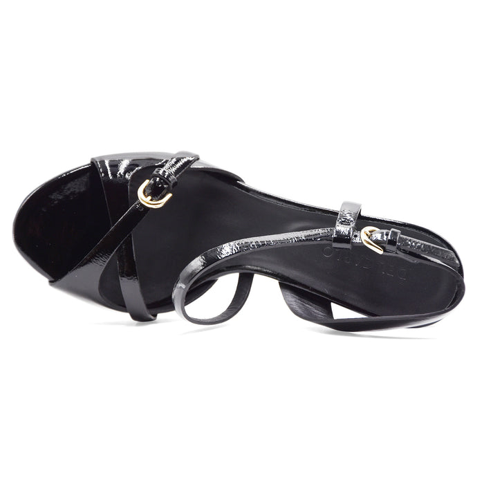 Sandali Del Carlo Donna 11924 In Vera Pelle Nera Fibbia In Oro