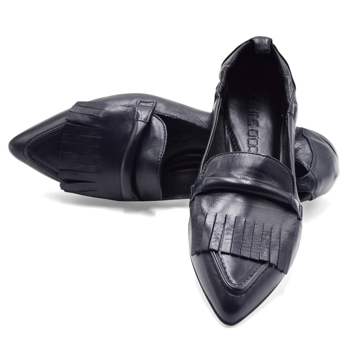 Mocassini Pomme D'Or Donna Nappa Glove Navy Frangia Decorativa