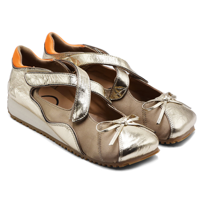 Sneakers Ballerina Loafer Joy Criss-Cross Donna Laminato Oro