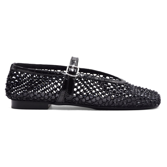 Ballerine Loafer Christen Ballet Donna Rete Strass Nero Vernice