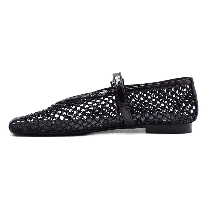 Ballerine Loafer Christen Ballet Donna Rete Strass Nero Vernice