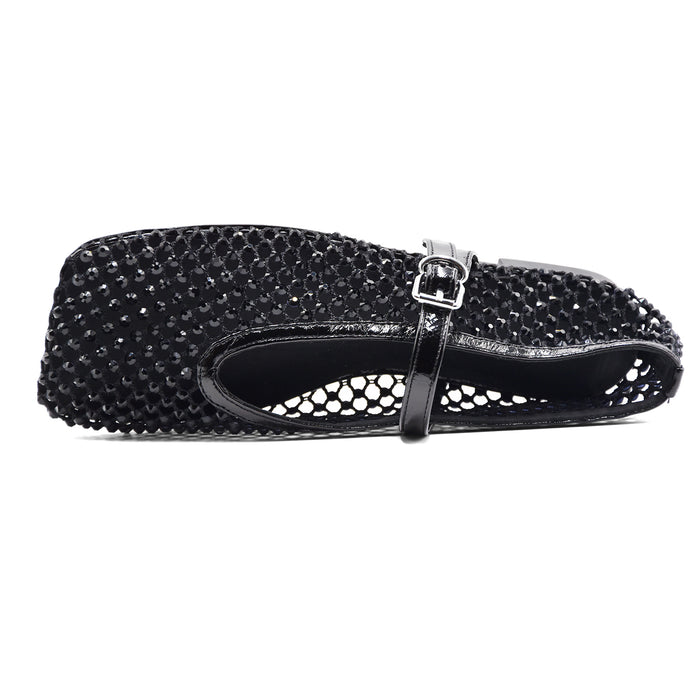 Ballerine Loafer Christen Ballet Donna Rete Strass Nero Vernice