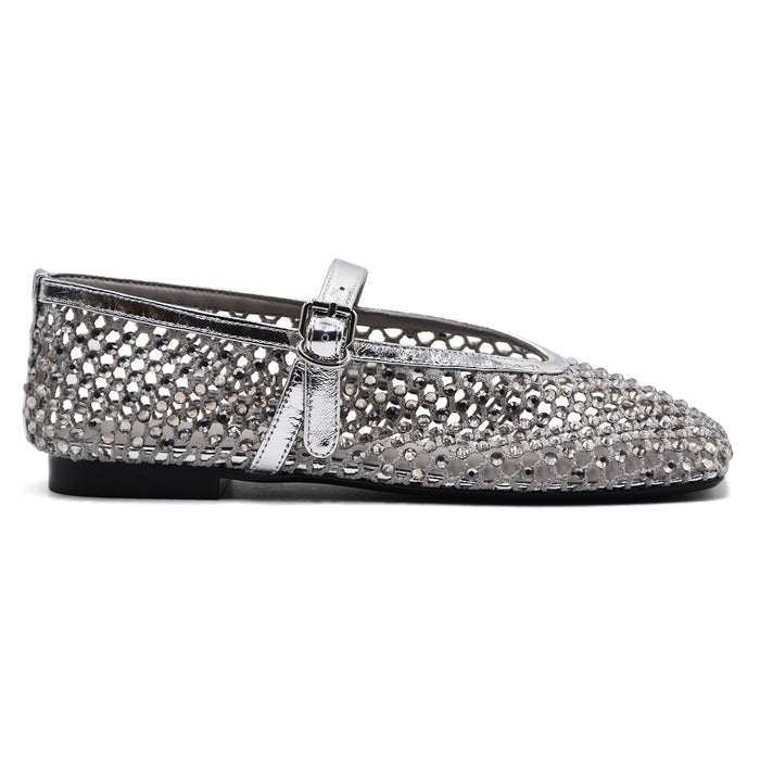 Ballerine Loafer Christen Ballet Donna In Rete Strass Argento