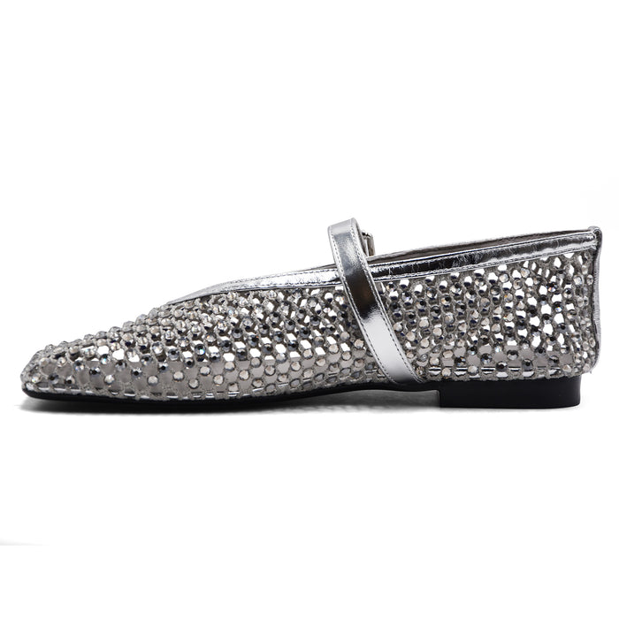 Ballerine Loafer Christen Ballet Donna In Rete Strass Argento