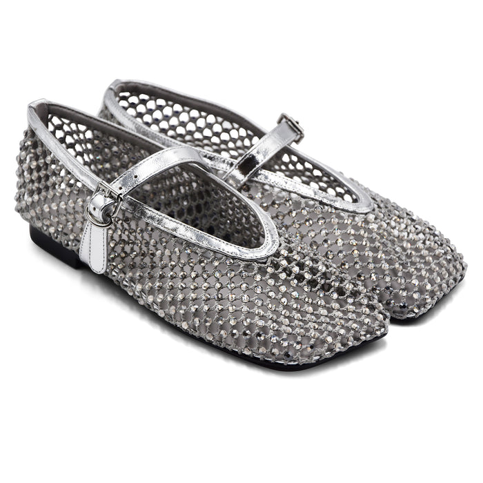 Ballerine Loafer Christen Ballet Donna In Rete Strass Argento