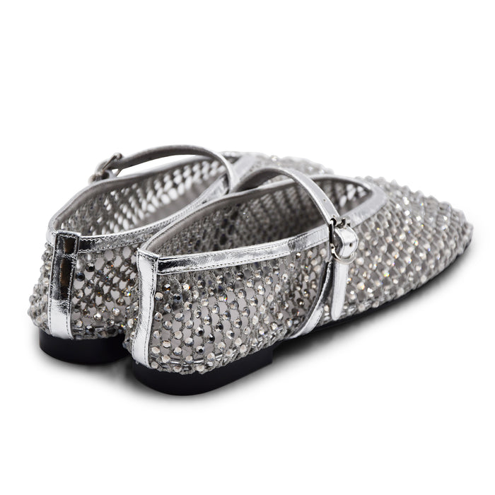 Ballerine Loafer Christen Ballet Donna In Rete Strass Argento